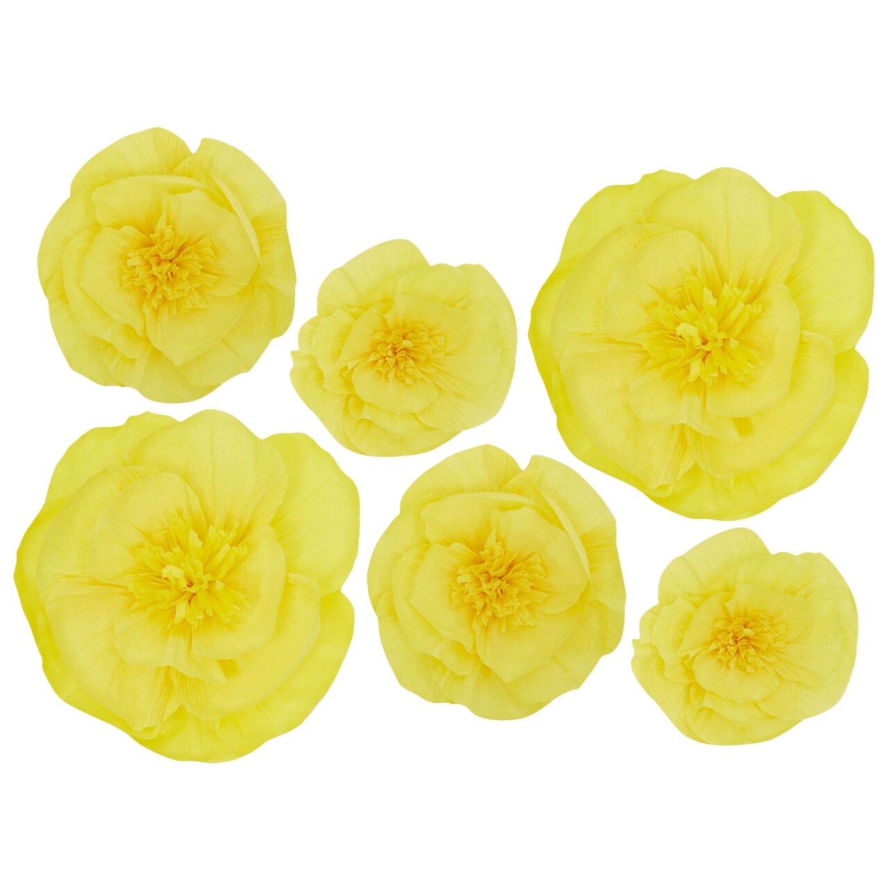 6-Pack 3D Paper Wall Flowers in 3 Sizes, Large Artificial Flowers for Wall Decor (Yellow)